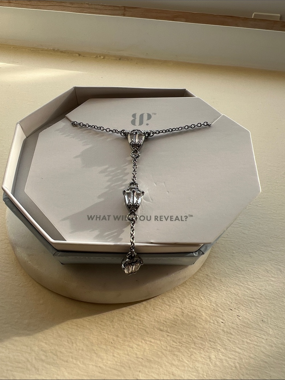 Crystal Drop Y Necklace in Silver
